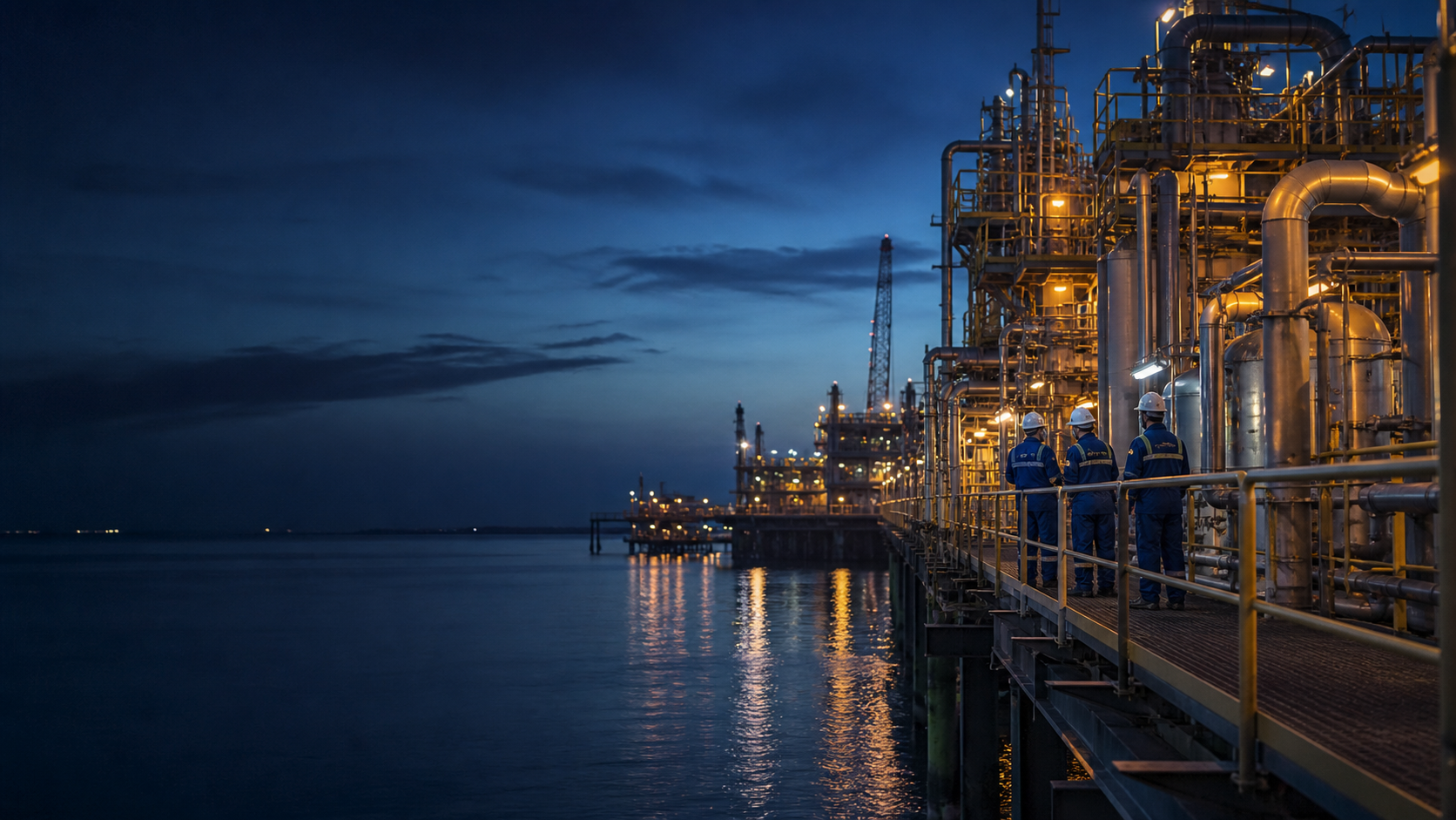 Offshore production facility at dusk